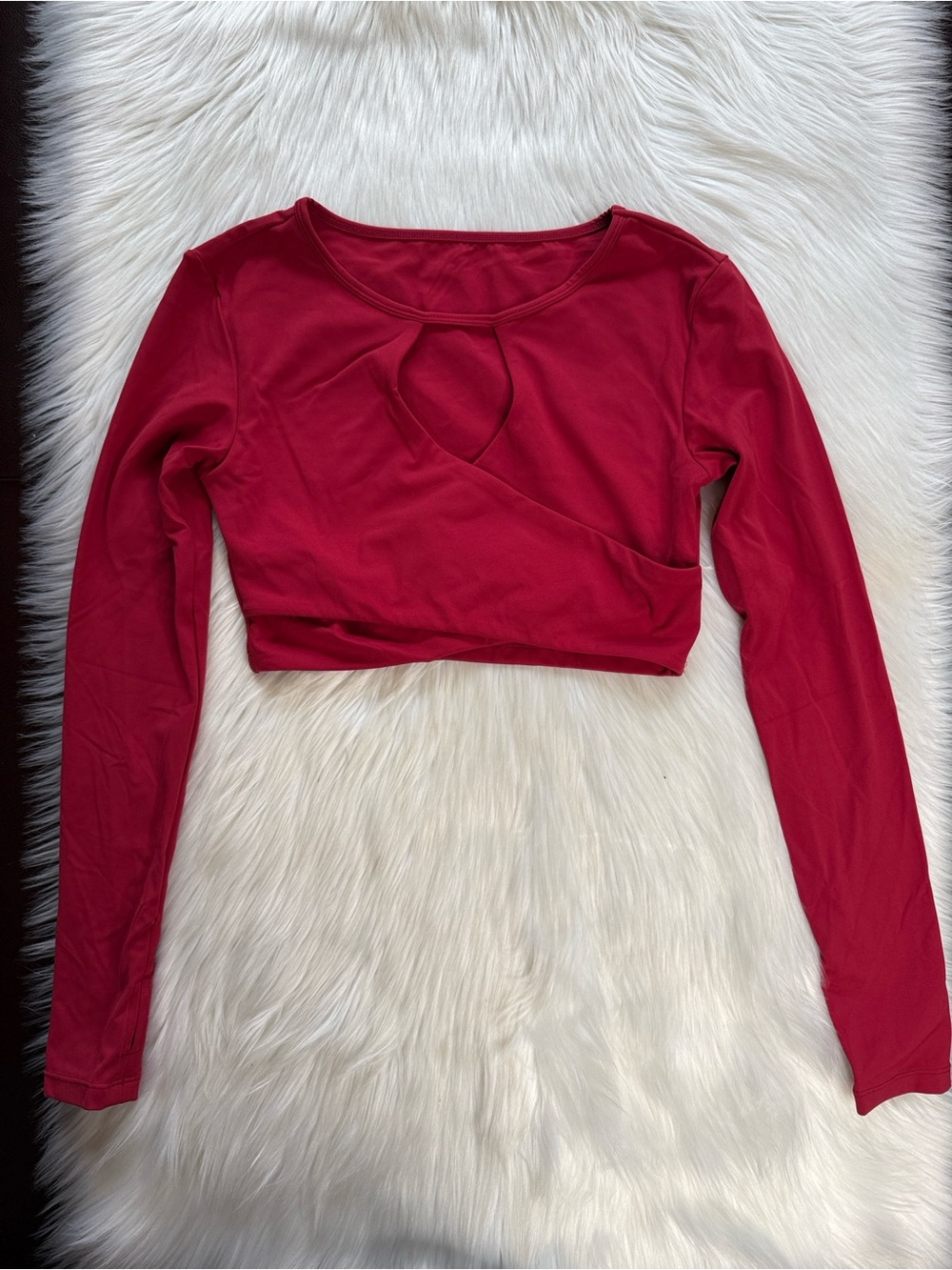 Halara Red Criss Cross Cut Out Long Sleeve Crop Top
